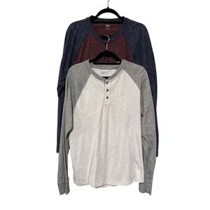 Lot of 2 Gap Mens Henley Long Sleeve Raglan Baseball Casual Shirts Maroon Grey L